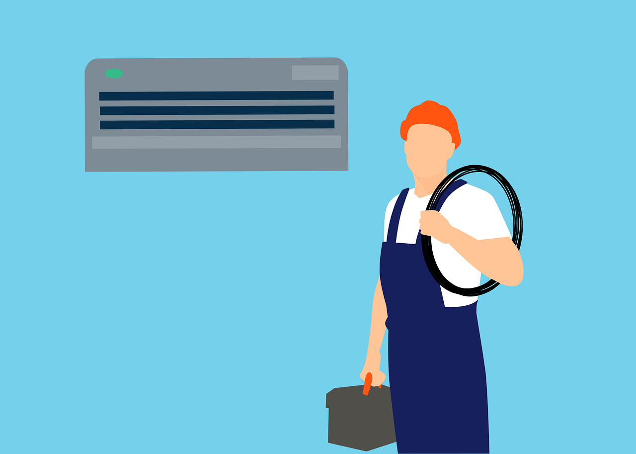 A repairman and an air conditioner